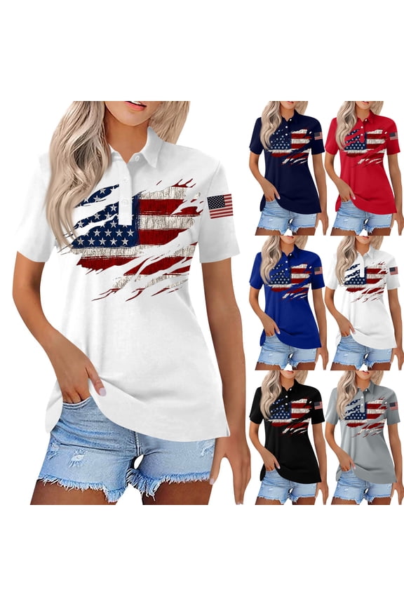 Women's America 2026 Printed Casual Polo T-Shirt United States 250Th Anniversary Patriotic Tee 2026 Blue S