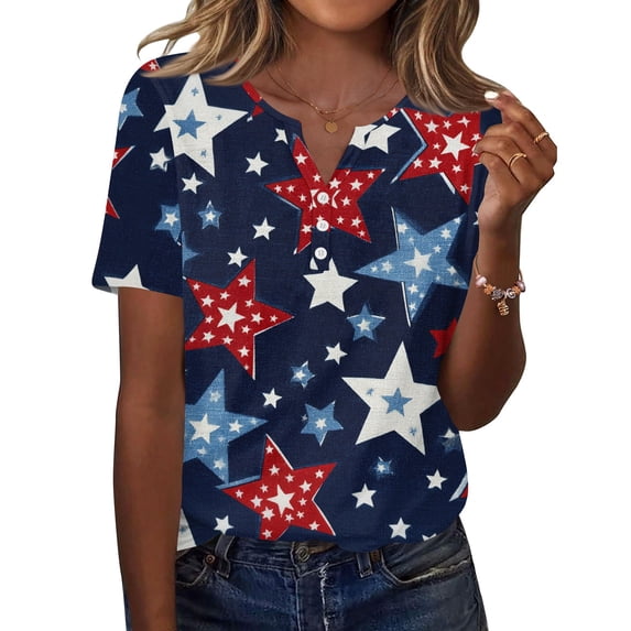 Women's America 250 Usa Shirt Stars Striped American Flag Print Button Up Henley Shirts Independence Day Patriotic Tee Tops