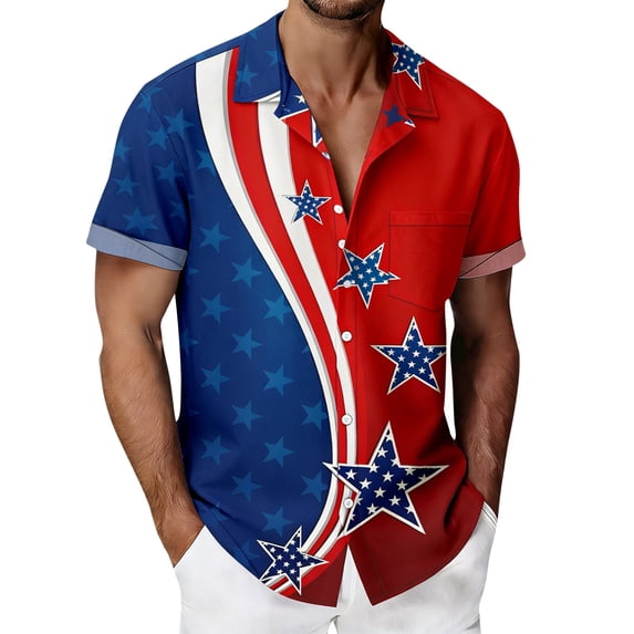 Men's Vintage American Flag Hawaiian Bowling Shirts, 250th Anniversary Patriotic 4th of July Casual Button Down Short Sleeve Beach Tees