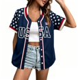 thumbnail image 1 of Women's American Flag Button Down Shirt Patriotic USA Short Sleeve Shirts 4th of July Baseball Tee Top, 1 of 3