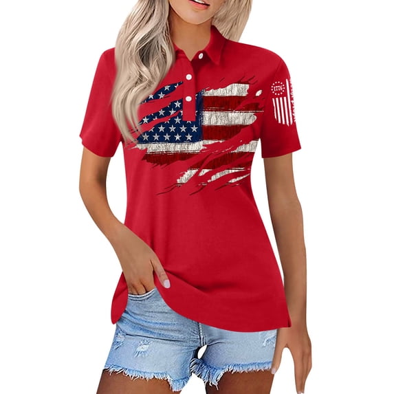 Women's American Flag Golf Shirts 4th of July Short Sleeve Performance Moisture Wicking Quick Dry USA Patriotic Polo Shirt