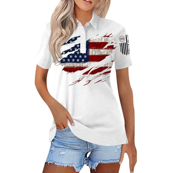 Women's American Flag Golf Shirts 4th of July Short Sleeve Performance Moisture Wicking Quick Dry USA Patriotic Polo Shirt