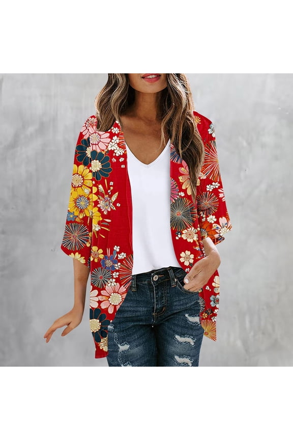 Women's American Flag Kimono Cover up Beachwear Cardigan