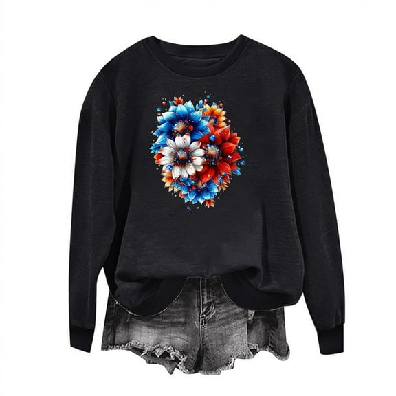 Women's American Flag Patriotic Sweatshirt | 4th of July Long Sleeve Crewneck | USA Star Stripes Graphic Pullover Top