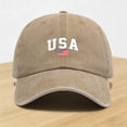 thumbnail image 1 of Women's American Flag Print Washed Distressed Cotton Baseball Cap, Vintage Style Sun Protection Hat with Adjustable Fit, for Outdoor Activities or Casual Daily Wear Khaki, 1 of 5
