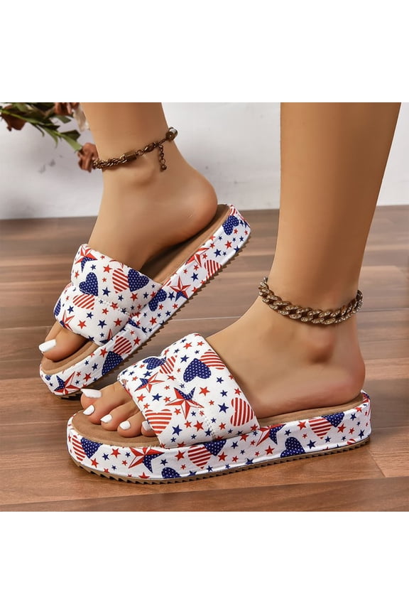 Women’s American Flag Slide Sandals Independence Day Patriotic Pool Slippers Comfortable EVA Flat Beach Flip Flops