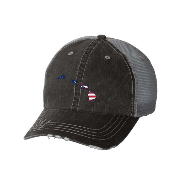 Women's American Flag State Pride State Outline Distressed Baseball Cap-Hawaii
