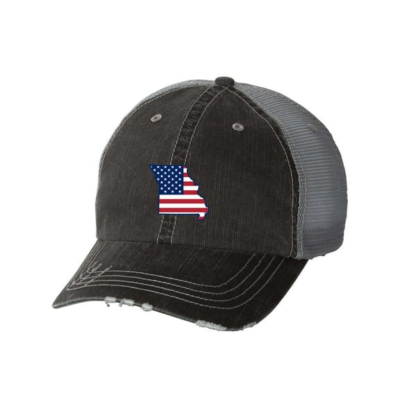 Women's American Flag State Pride State Outline Distressed Baseball Cap-Missouri