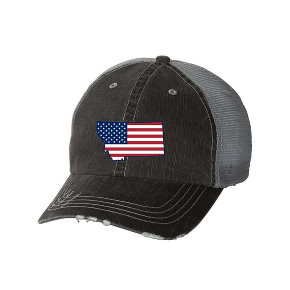 Women's American Flag State Pride State Outline Distressed Baseball Cap-Montana