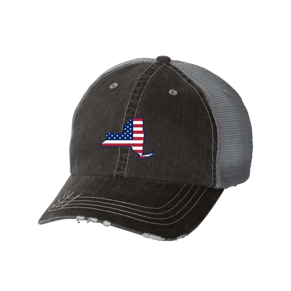 Women's American Flag State Pride State Outline Distressed Baseball Cap-New York