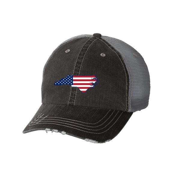Women's American Flag State Pride State Outline Distressed Baseball Cap-North Carolina
