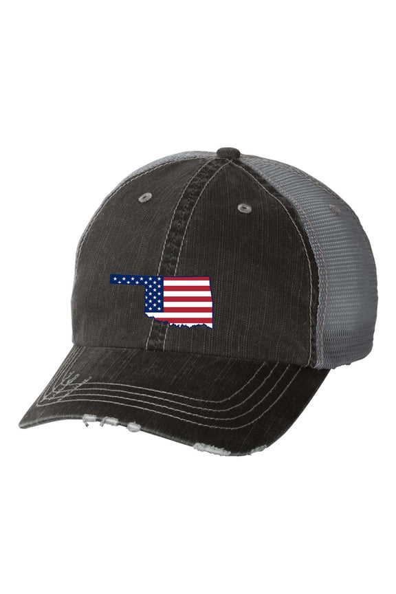 Women's American Flag State Pride State Outline Distressed Baseball Cap-Oklahoma