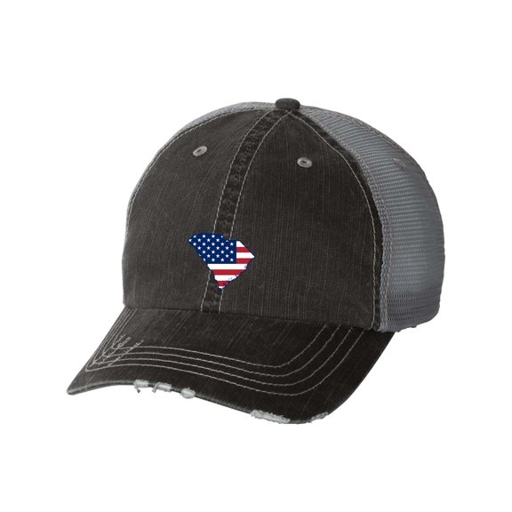 Women's American Flag State Pride State Outline Distressed Baseball Cap-South Carolina
