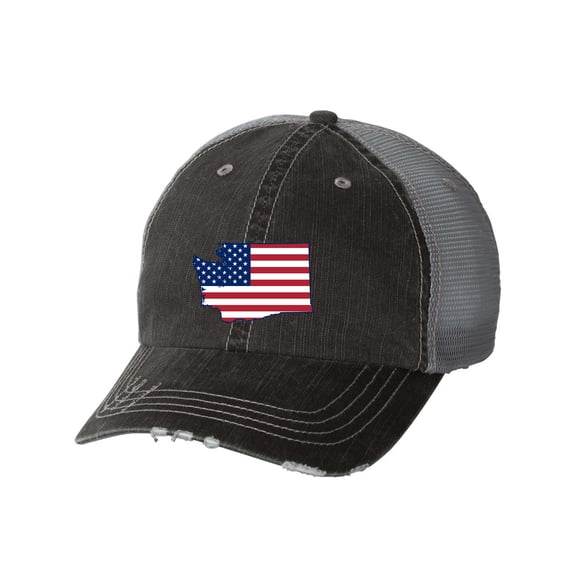 Women's American Flag State Pride State Outline Distressed Baseball Cap-Washington