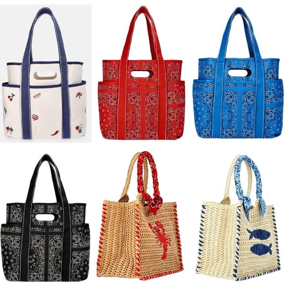 Women's Americana Cut Out Tote Bag,Natural Print Shoulder,Large Capacity Durable Handbag for Home Use,16" H x 21" W x 6.25" D