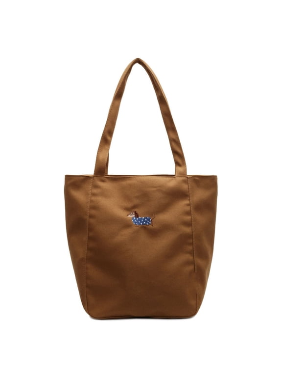 Women's Americana North/South Tote Bag, Red Engineer Stripe Dachshund Tote Bag, Casual Tote for Daily Use and Mother's Day Gift (Brown)