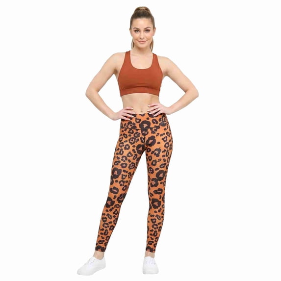 COUVER Women's High Waisted Animal Print Performance Activewear Leggings Spot On Leopard Brown Large