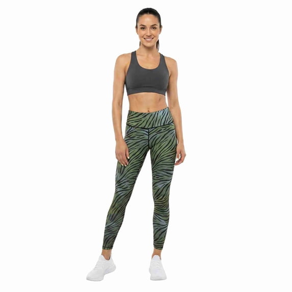 COUVER Women's High Waisted Animal Print Performance Activewear Leggings Black Green Tiger Small