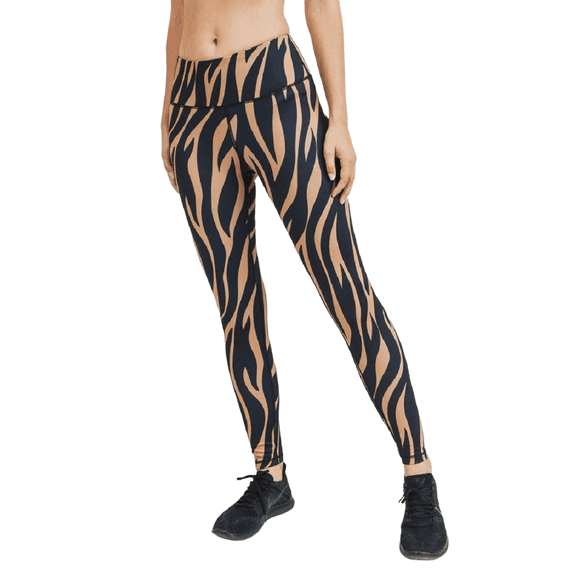 Women's Aminal Pinted Activewear Leggings - Tiger Striped - Black , S