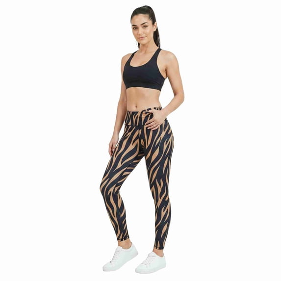 COUVER Women's Mid Rise Animal Print Performance Activewear Leggings Black Small