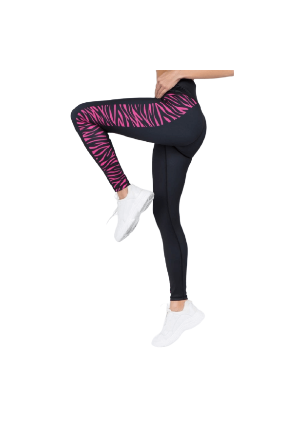 Women's Aminal Pinted Activewear Leggings - Zebra Side Striped - FUCHSIA, S