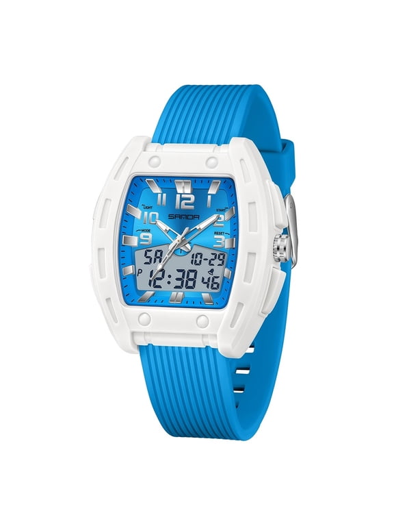 Women's Analog Digital Watch, 5ATM Waterproof Square Sport Wristwatch with Backlight, Dual Time Alarm Stopwatch
