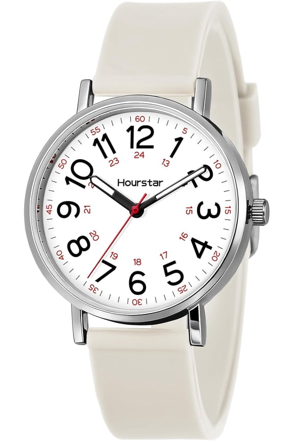 Women's Analog Nurse Watch with Second Hand for Nursing, 12/24 Time, Silicone Band, Easy Read