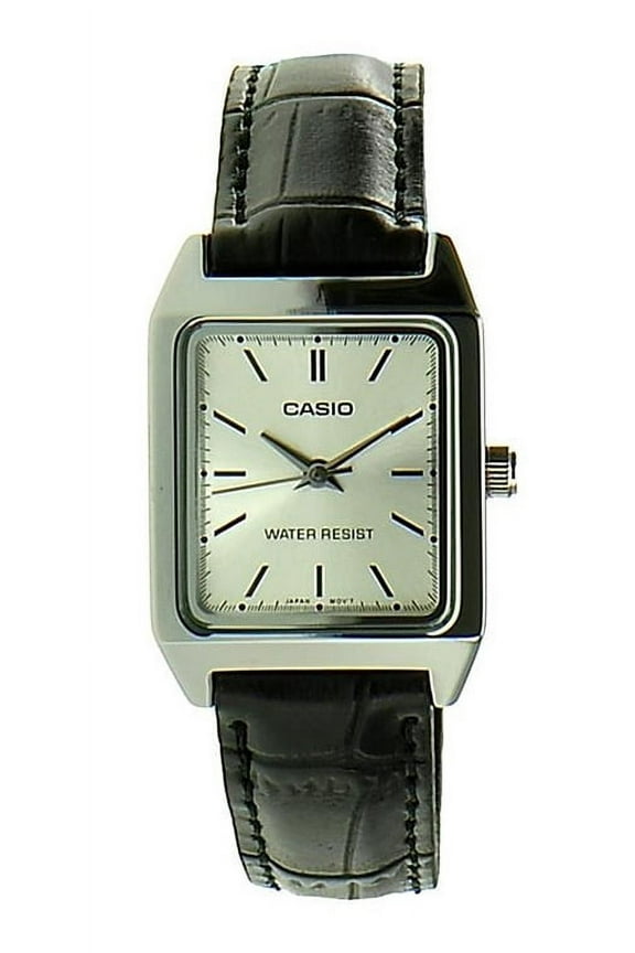 Women's Analog Quartz Stainless Steel Black Leather Watch LTP-V007L-7E1