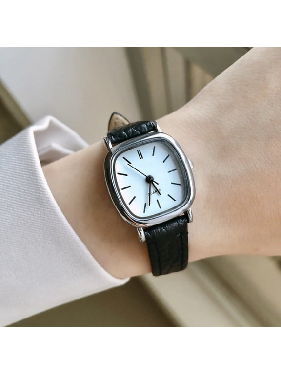 Women's Analog Quartz Watch, Small Square Dial with Brown Faux Leather Strap, Casual Minimalist Wristwatch for Ladies