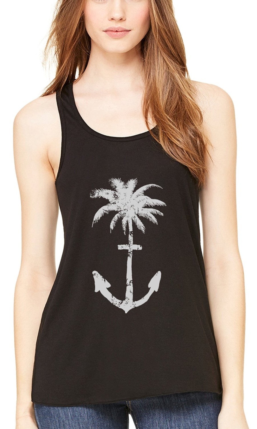 Women's Anchor Palm Flowy Racerback Tank Top