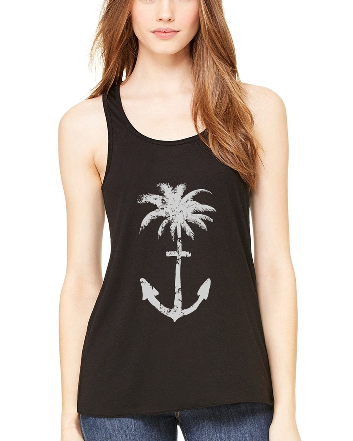Women's Anchor Palm Flowy Racerback Tank Top