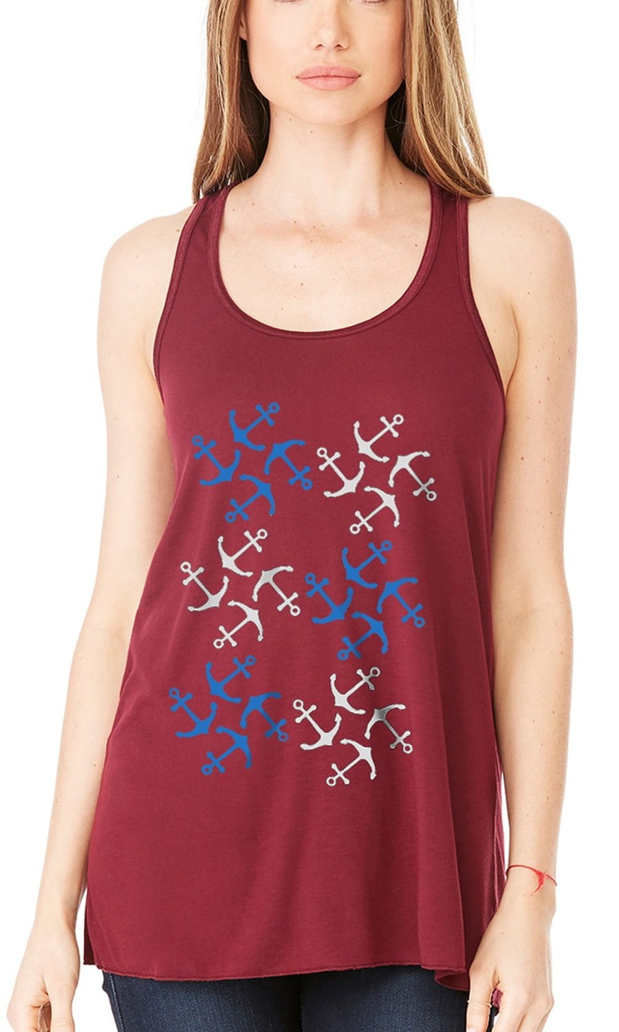 Women's Anchors Printed Flowy Racerback Tank Top