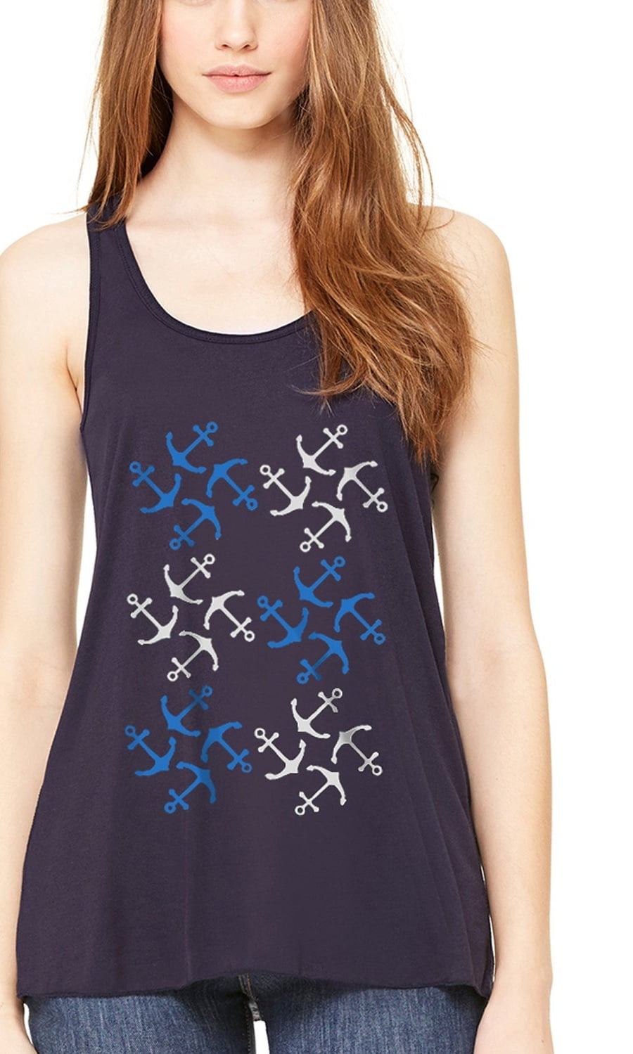 Women's Anchors Printed Flowy Racerback Tank Top