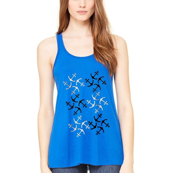 Women's Anchors Printed Flowy Racerback Tank Top