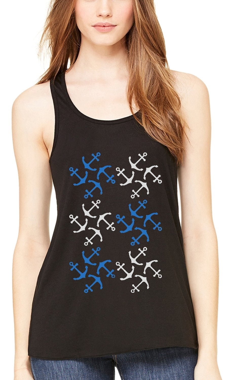 Women's Anchors Printed Flowy Racerback Tank Top