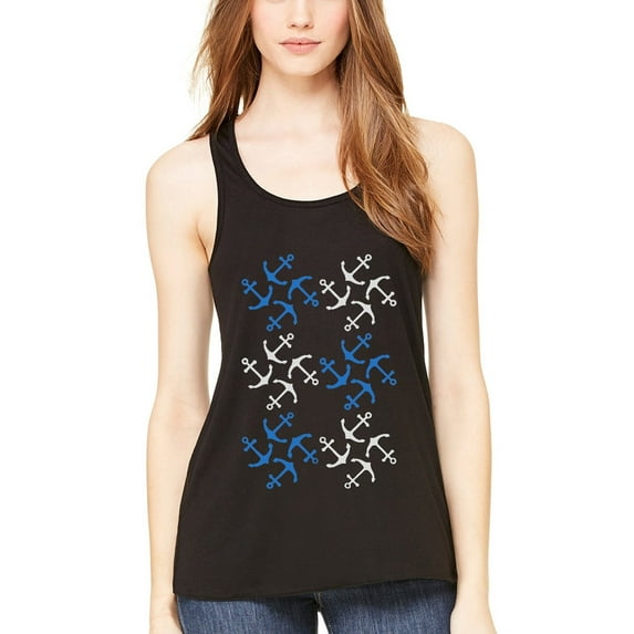 Women's Anchors Printed Flowy Racerback Tank Top