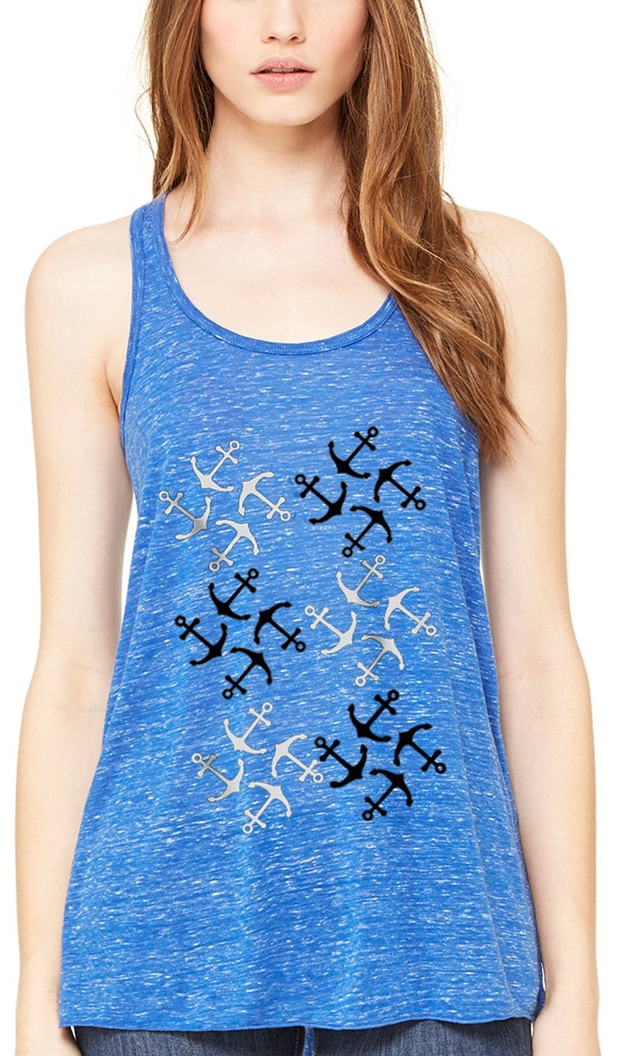 Women's Anchors Printed Flowy Racerback Tank Top