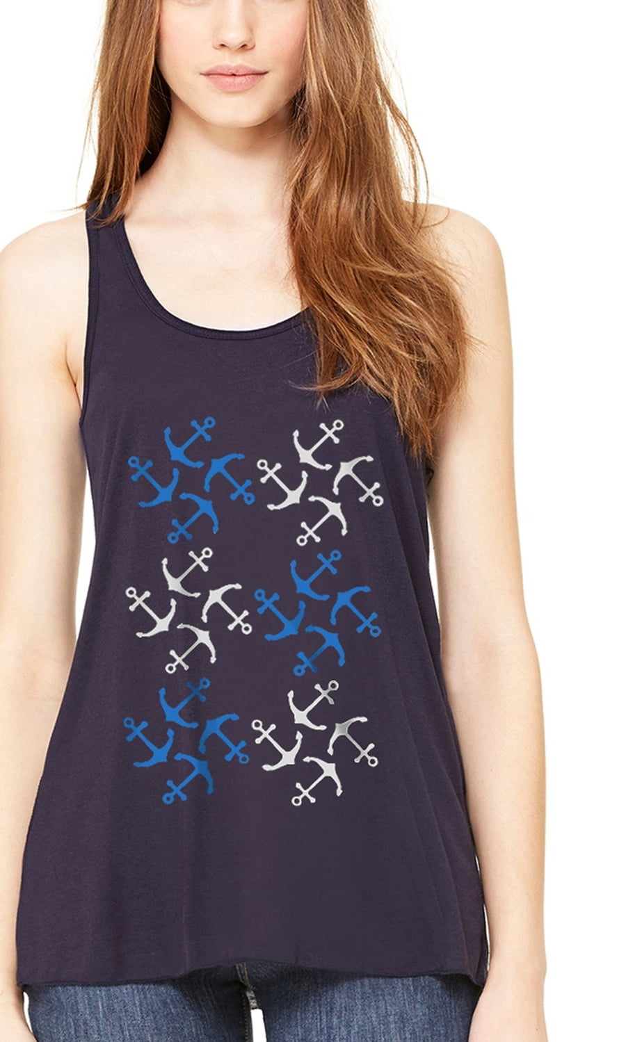 Women's Anchors Printed Flowy Racerback Tank Top