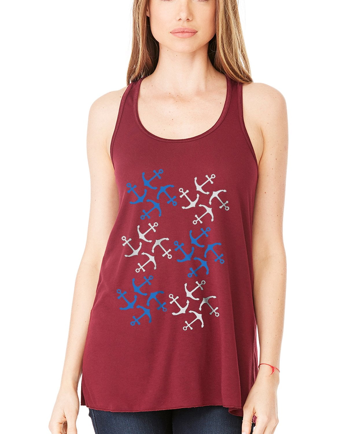 Women's Anchors Printed Flowy Racerback Tank Top