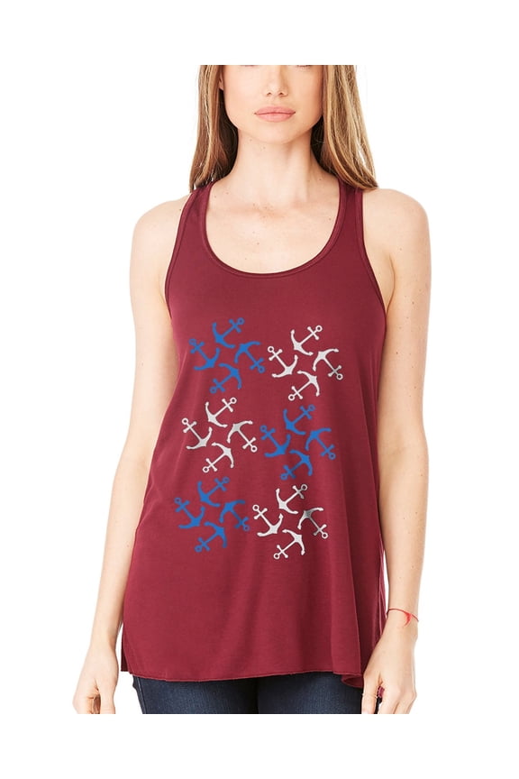 Women's Anchors Printed Flowy Racerback Tank Top