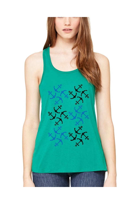 Women's Anchors Printed Flowy Racerback Tank Top
