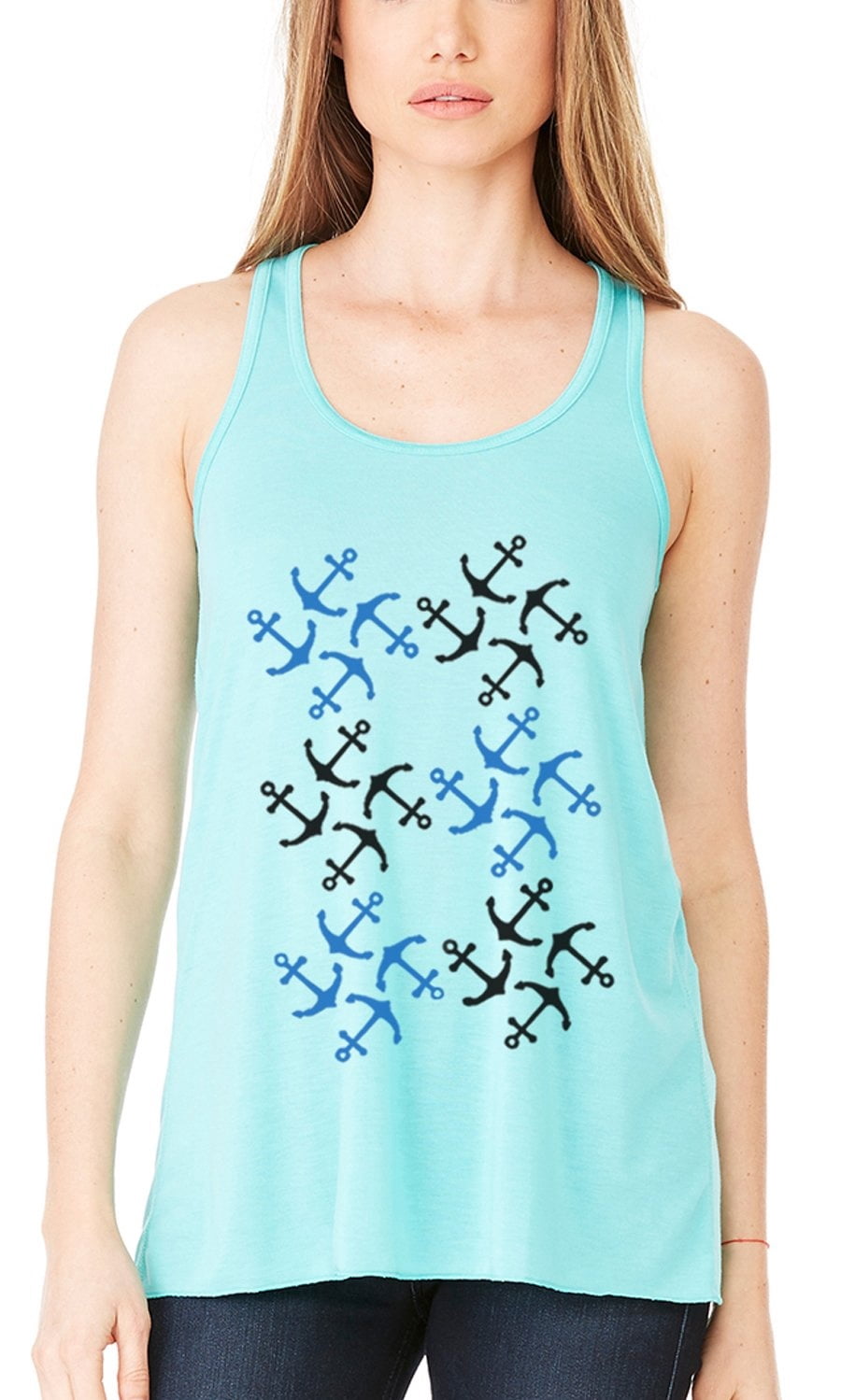 Women's Anchors Printed Flowy Racerback Tank Top