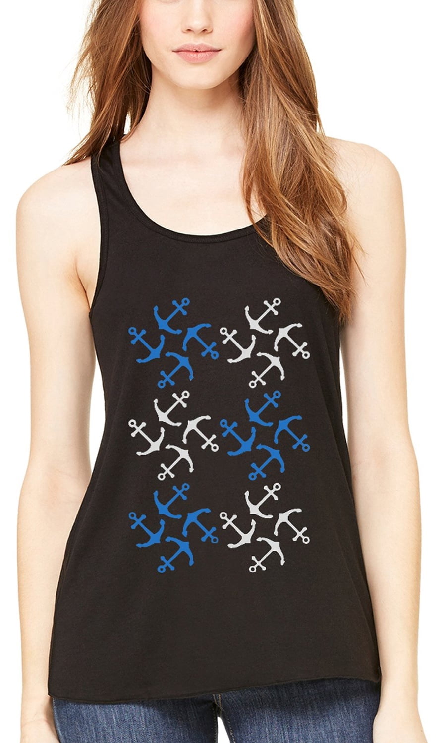 Women's Anchors Printed Flowy Racerback Tank Top