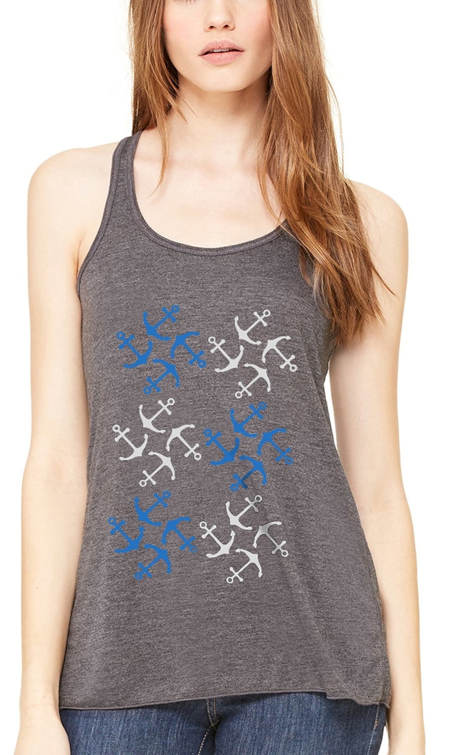 Women's Anchors Printed Flowy Racerback Tank Top