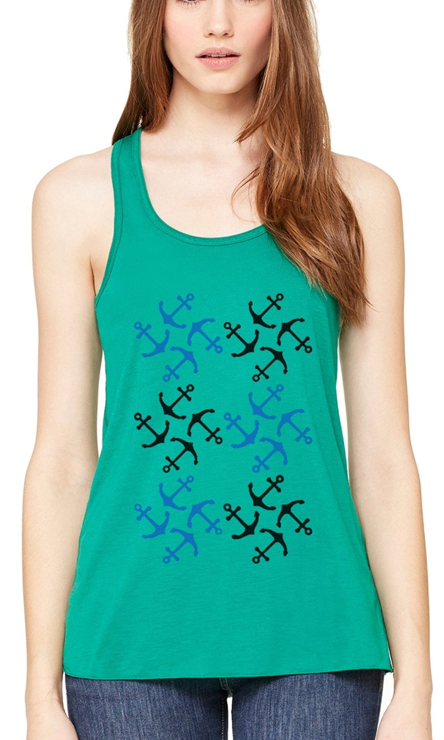 Women's Anchors Printed Flowy Racerback Tank Top