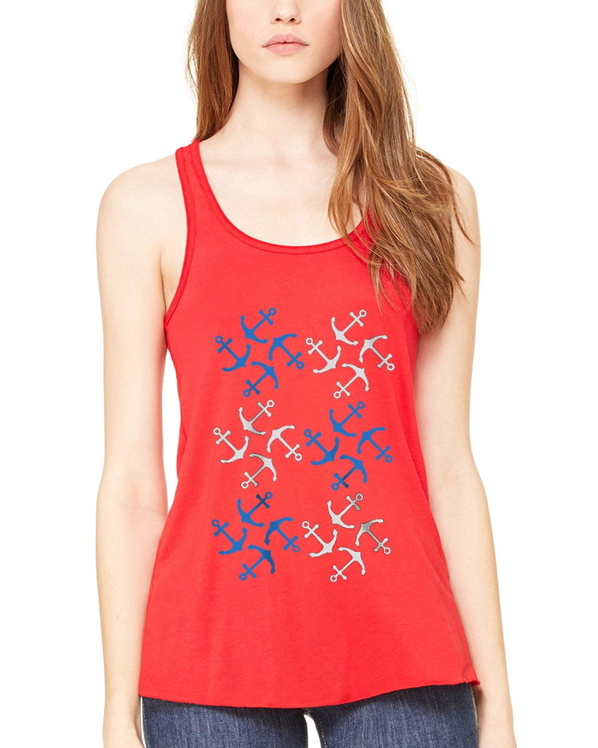 Women's Anchors Printed Flowy Racerback Tank Top
