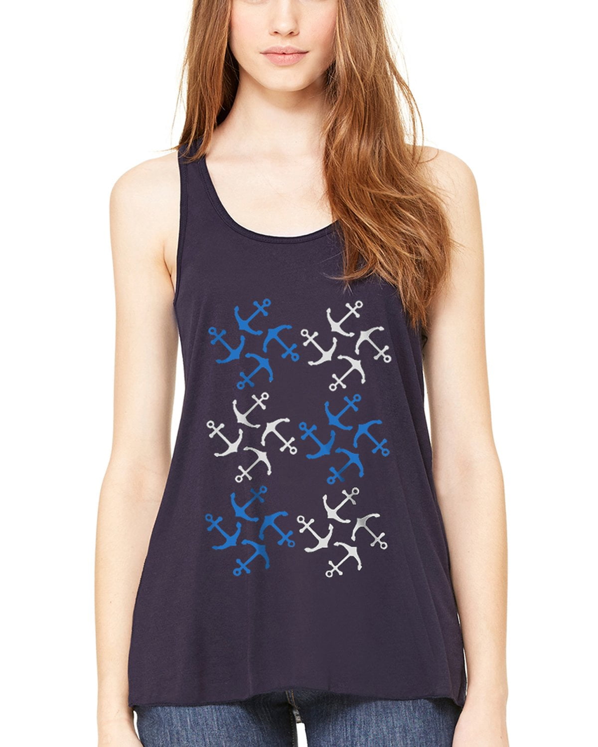 Women's Anchors Printed Flowy Racerback Tank Top