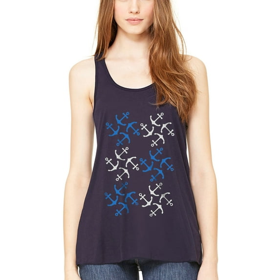 Women's Anchors Printed Flowy Racerback Tank Top
