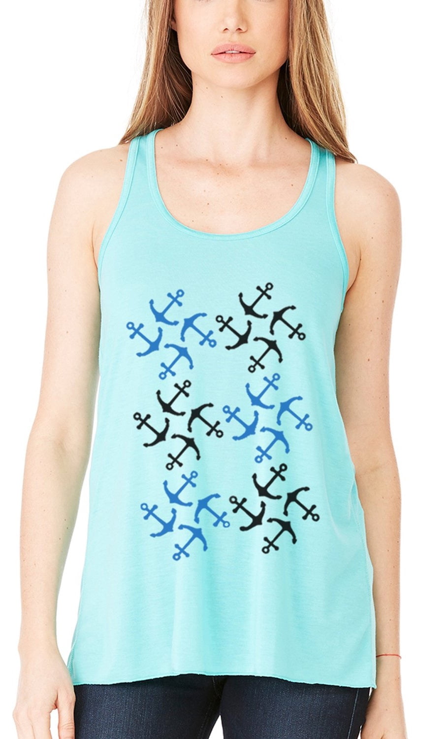 Women's Anchors Printed Flowy Racerback Tank Top