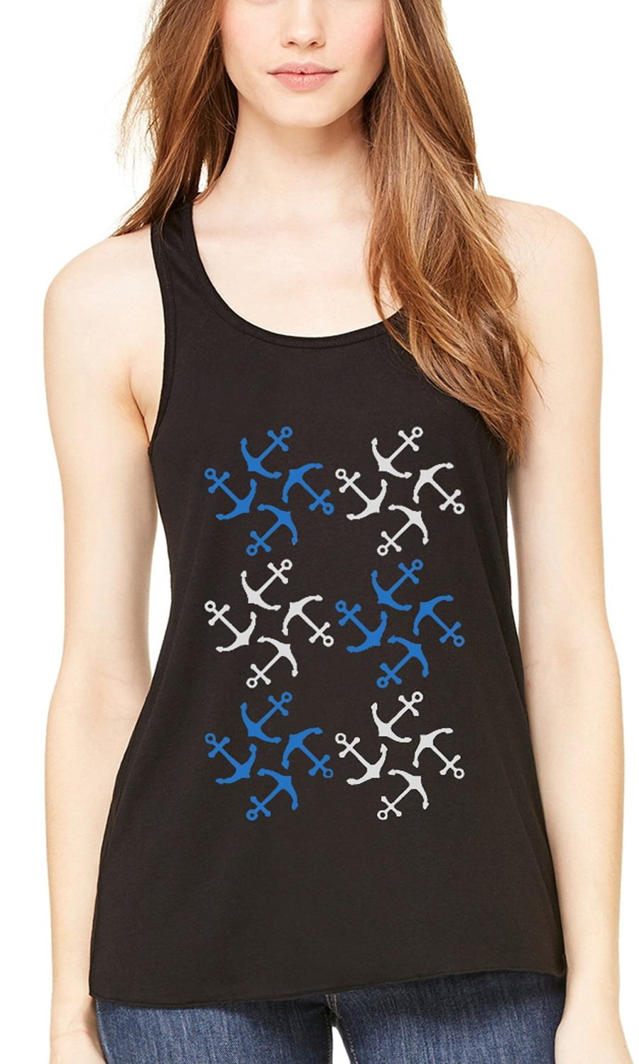 Women's Anchors Printed Flowy Racerback Tank Top